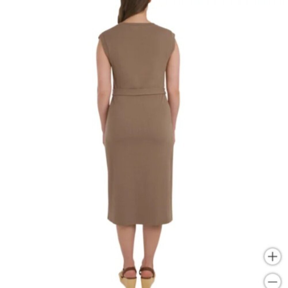 NEW Lands' End Women's Size L Sleeveless Rib Knit Midi Dress Brown - Picture 3 of 13